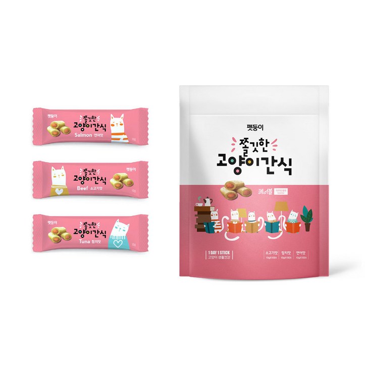 펫둥이 쫄깃한 고양이 간식 고기속츄르 3가지맛 300g, 참치연어소고기맛, 10g, 1개