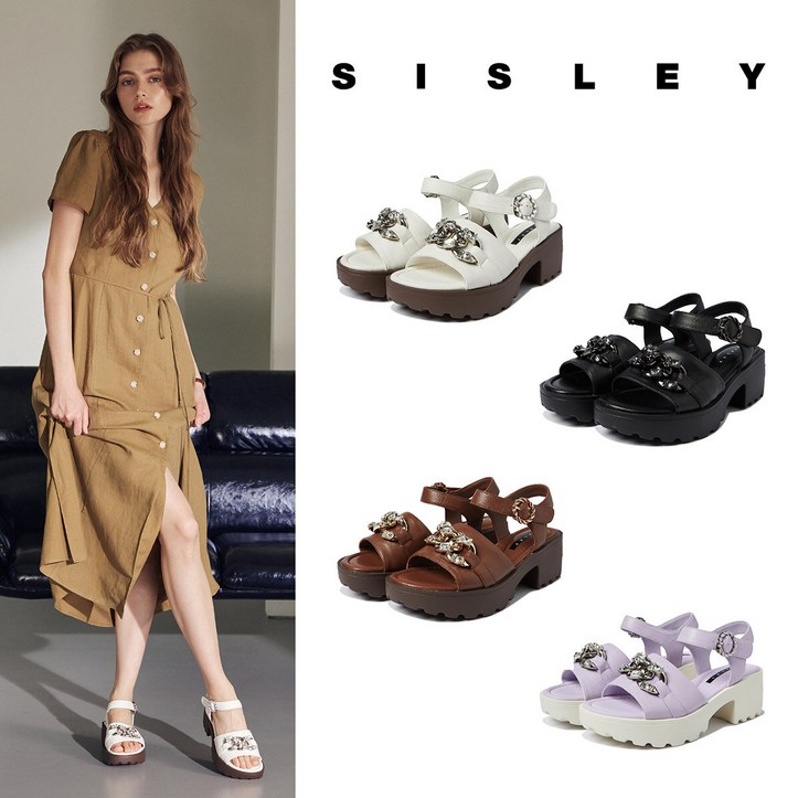 시슬리 SISLEY 양가죽 크리스탈 쥬얼 샌들 세일