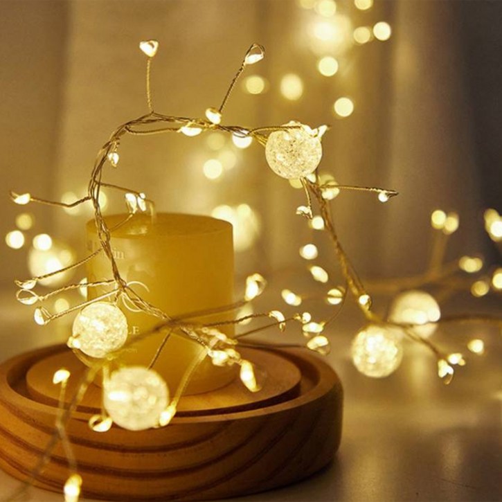 21세기트랜드 태양광 와이어 폭죽 유리알 전구 6m 400구  리드선 5m 세트, 웜화이트, 6m, 1개