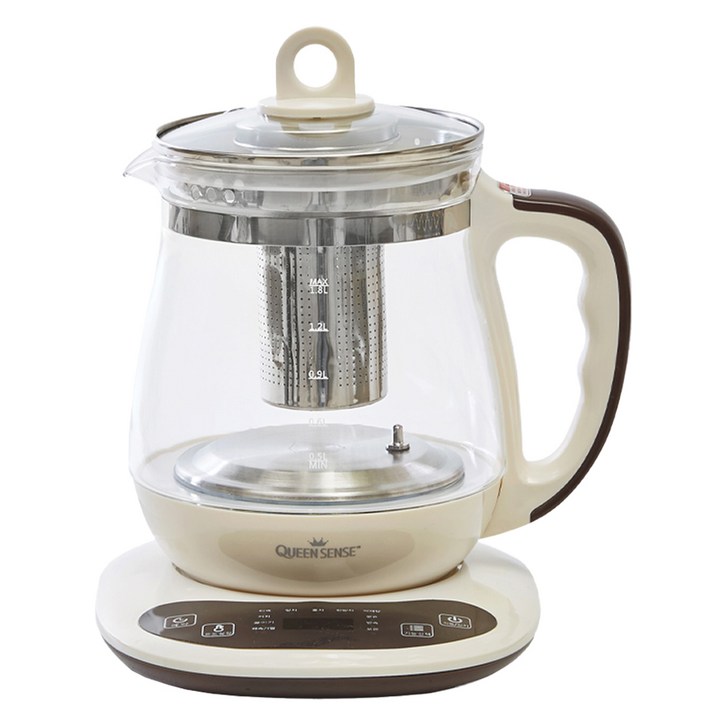 퀸센스 글라스 전기 티포트 아이보리 1.8L, QSKT3000