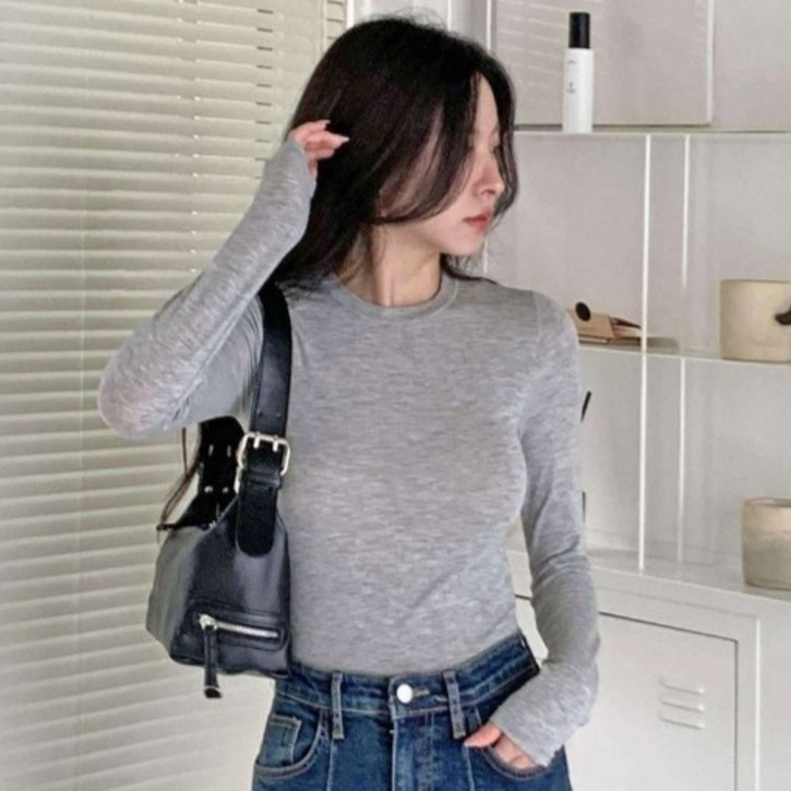 라라온 여성용 라운드넥 레이온 스판 베이직 긴팔티 25TSP3399