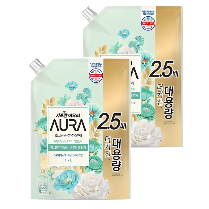 아우라 초고농축 섬유유연제 스모키머스크 리필, 1.7L, 2개