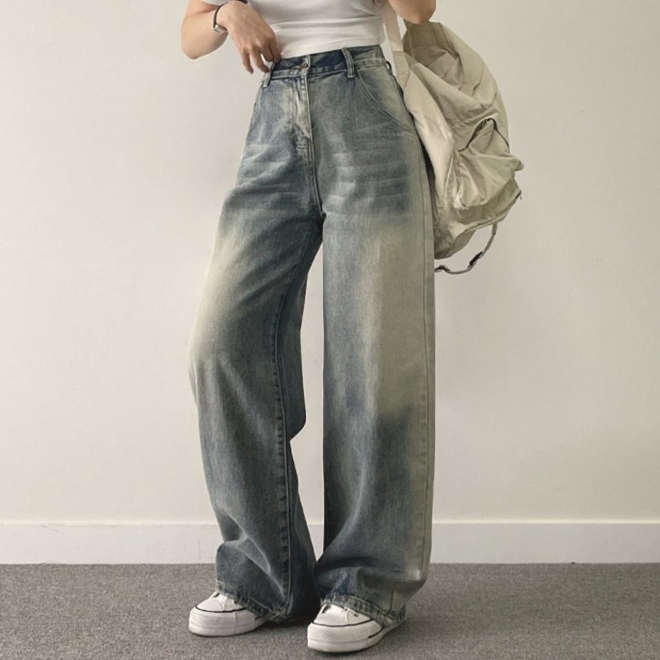 위드후이린 여성용 보이 와이드 데님 팬츠