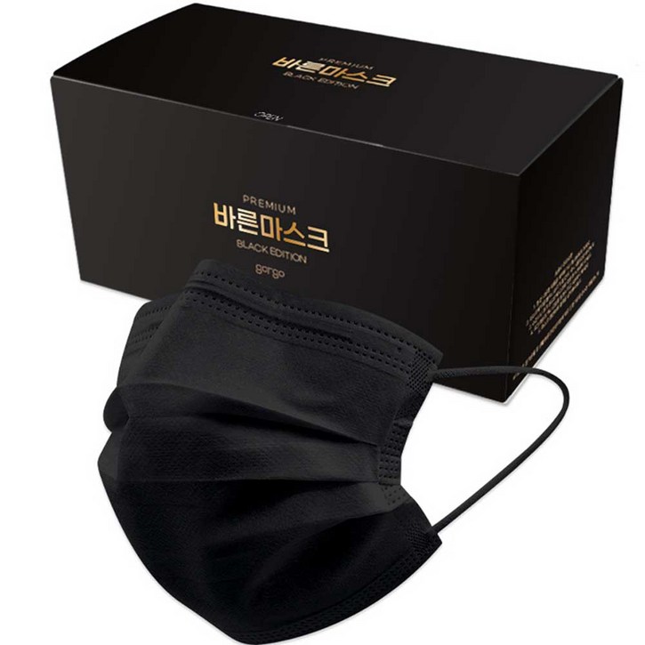 고르고 바른 일회용 마스크 성인용, 50개입, 1개, 블랙