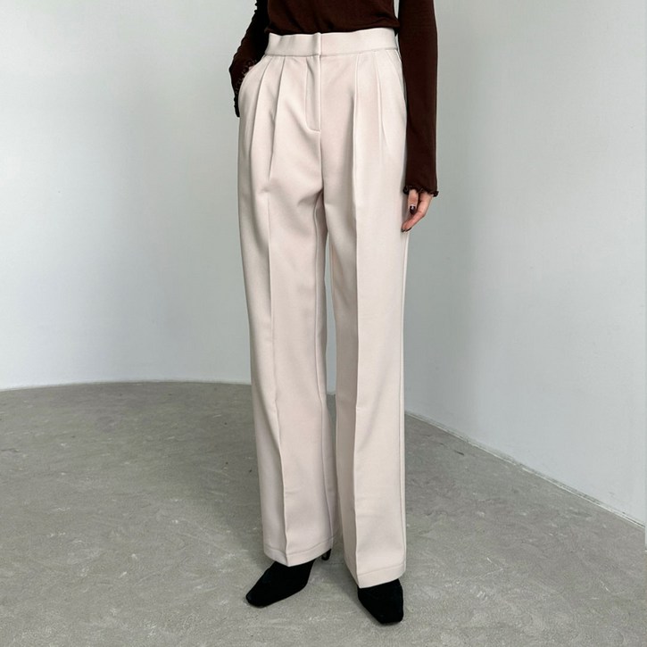 플랜데이 여성용 나나 베이직 핀턱 기모 슬랙스