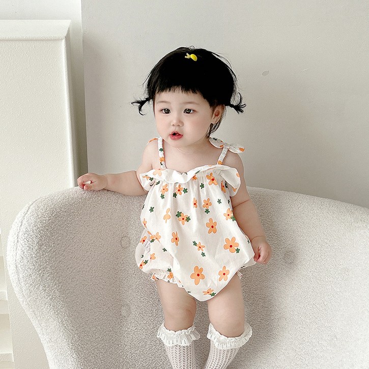 베베니즈 프릴리본 플라워 끈나시 바디수트