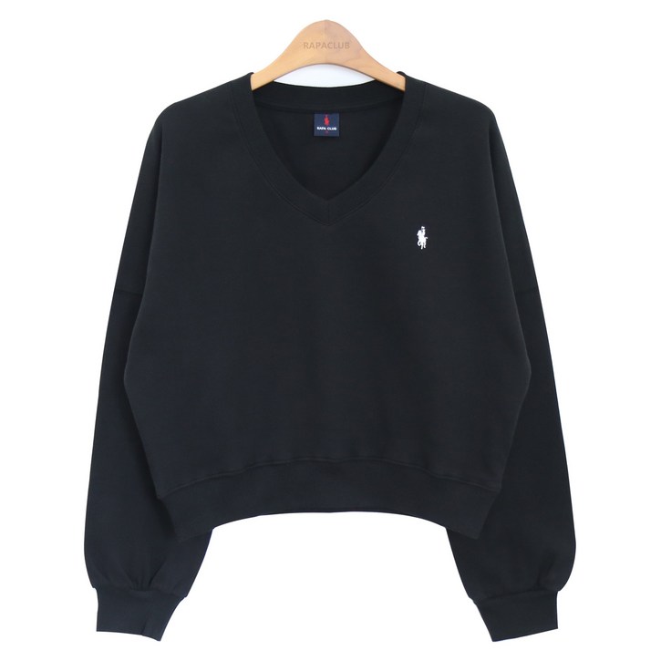 라파클럽 여성 세미크롭 브이넥 맨투맨 풀오버 티셔츠