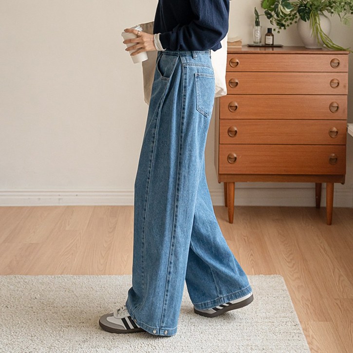 앤더데이 여성용 리오셀 사이드폴딩핀턱 투웨이와이드데님(숏/기본/롱)