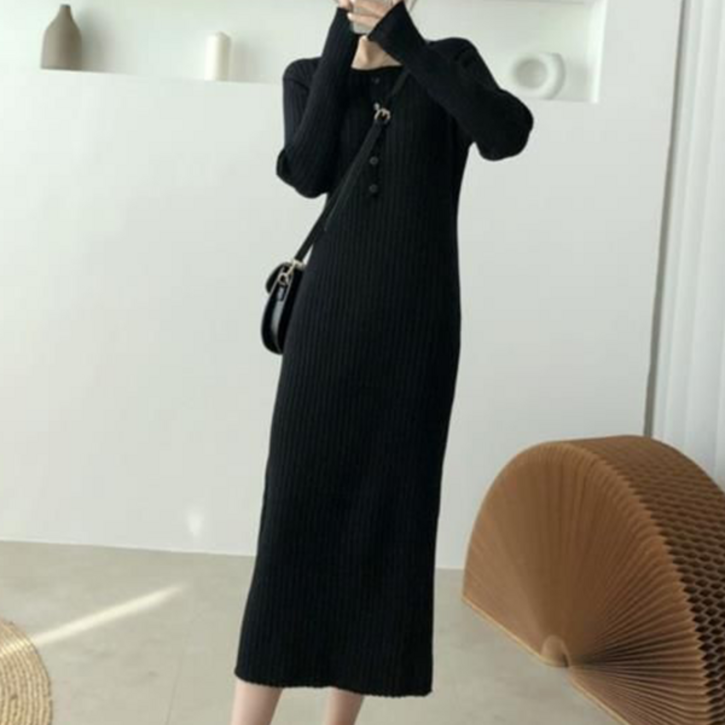 로렌미 버튼포인 니트 롱 원피스