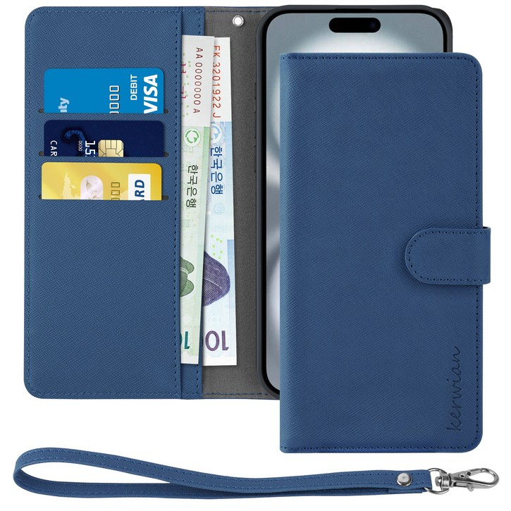 커위안 가죽 카드 지갑형 다이어리 휴대폰 케이스 + 핸드 스트랩