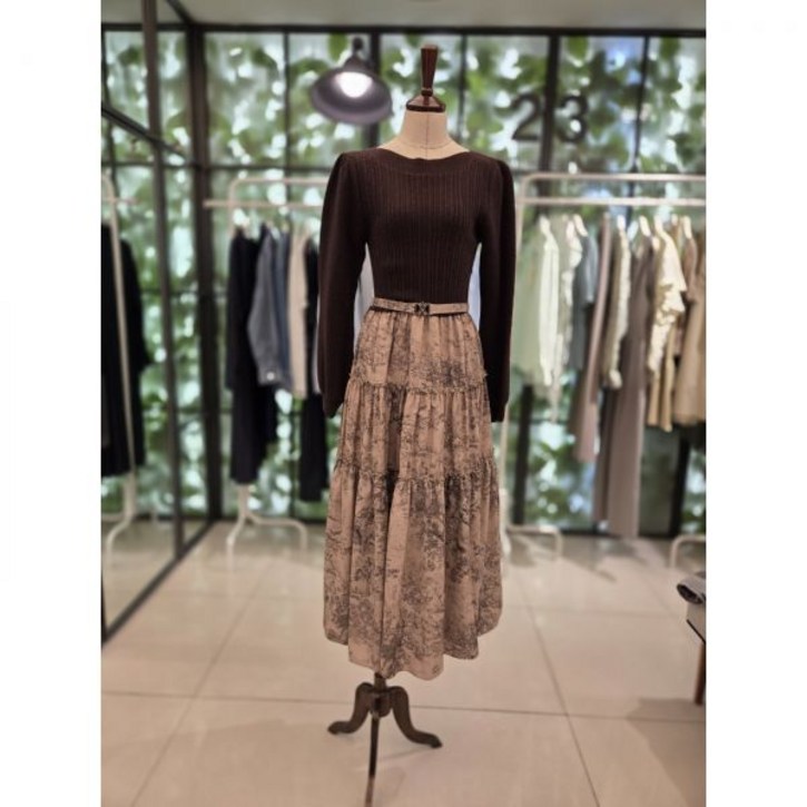 백화점 듀엘 니트배색 입술라인 나염 원피스 L243PSE011 아울렛