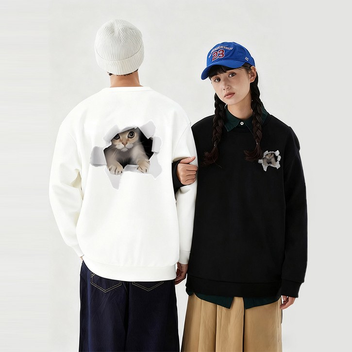 FONOW 남녀공용 가을 겨울 귀여운 스탠다드핏 오버핏 소프트 맨투맨