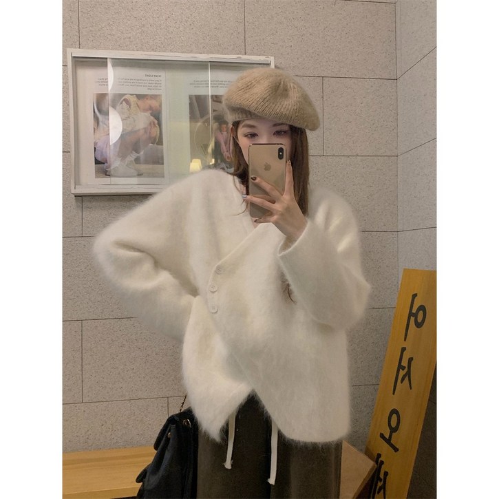 완스몰 포테토 더블 단추 앙고라 가디건  cd29212