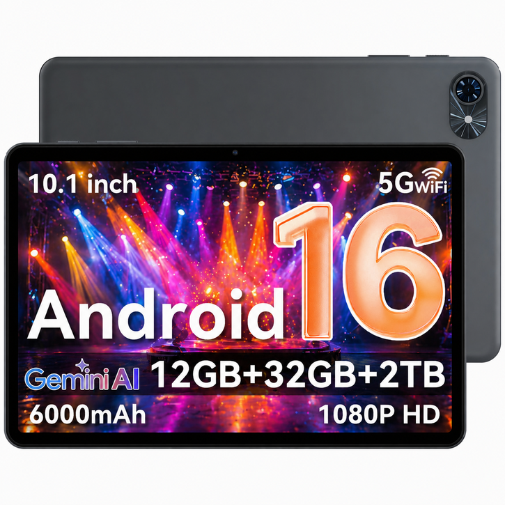 TABWEE 태블릿 12(3+9)GB+32GB 6000mAh Android16 Gemini 2 10인치 HD+IPS 디스플레이 Wi-Fi6듀얼스피커 GMS인증 학습용 테블릿 pc, Wi-Fi, 32GB, 회색