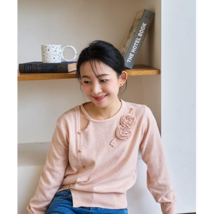 메리브 여성 로즈니트 라운드넥 봄가을 데일리 기본핏 니트티 2color