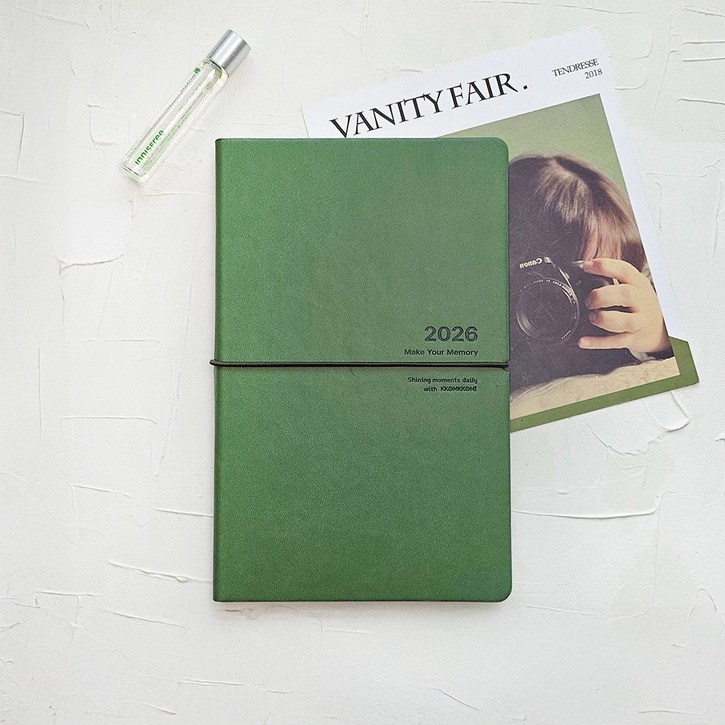 꼼꼬미 2026 모먼트 업무용 회사 가죽 A5 소량 대량 주문 제작 다이어리, 내츄럴 그린