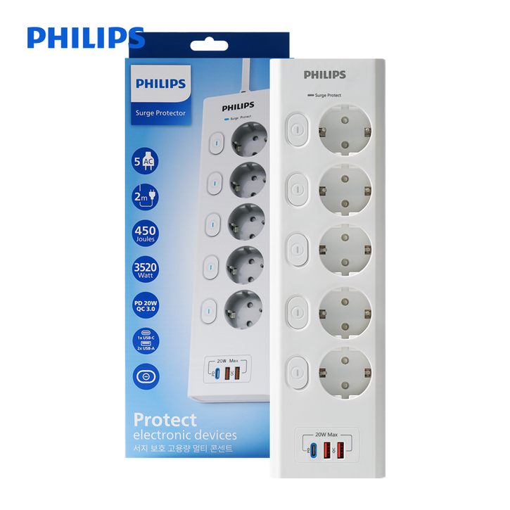필립스 맥스 서지보호멀티탭 고용량 개별스위치 고속충전
