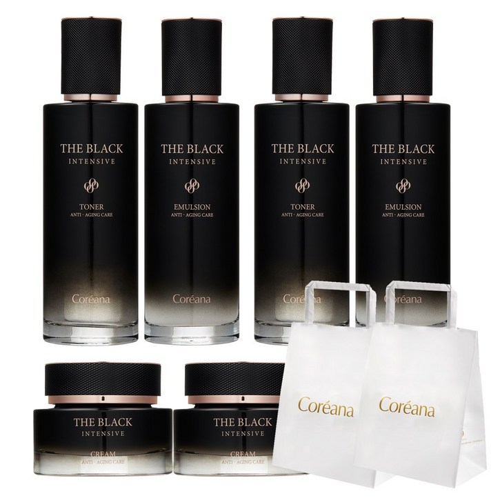 [흑꿀/트러플/흑진주 함유]코리아나 더 블랙 인텐시브 토너+에멀션+크림+쇼핑백, 2세트