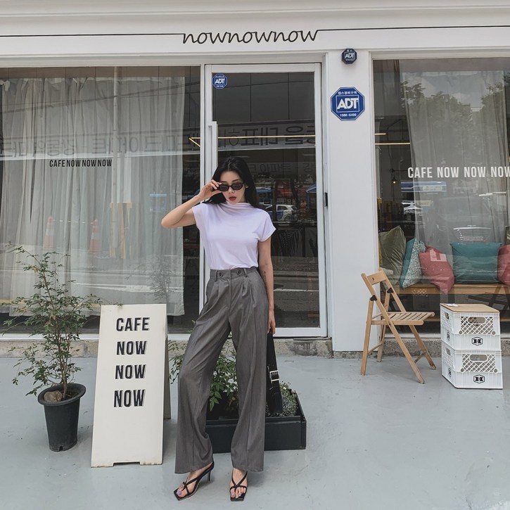 시크블랙 여성용 르쿠스 핀턱 와이드 슬랙스 PT7899K17