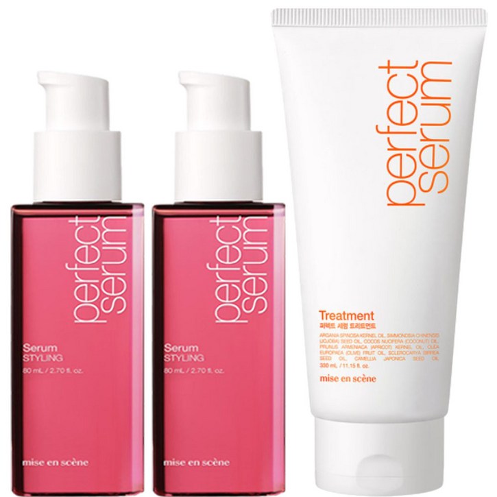 미쟝센 리뉴얼용량UP 퍼펙트 스타일링 세럼 리뉴얼 80ml x2개  퍼펙트세럼 오리지널 트리트먼트 330ml 헤어에센스