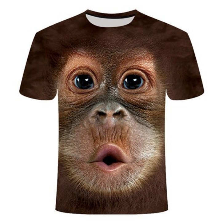s t셔츠 3d 동물 원숭이 짧은 소매 재미있는 캐주얼 탑스 할로윈 셔츠 6xl