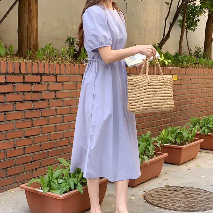 앤샵 자체제작국내생산 여성용 링클 아노락 반팔 셔링 롱 원피스3color