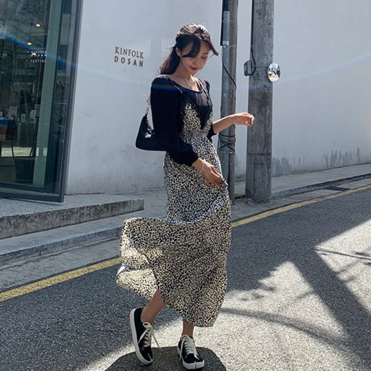 떳다그녀 모디스 레오파드 롱 원피스