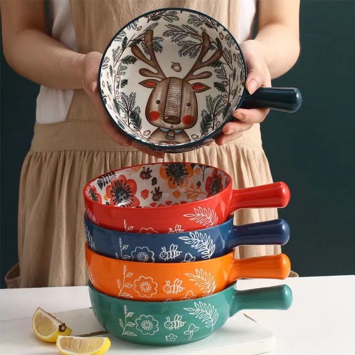 BLOWFISH FUGU 북유럽 캐릭터 손잡이 그릇 라면 그릇냉면 그릇 세트/도자기 손잡이 그릇