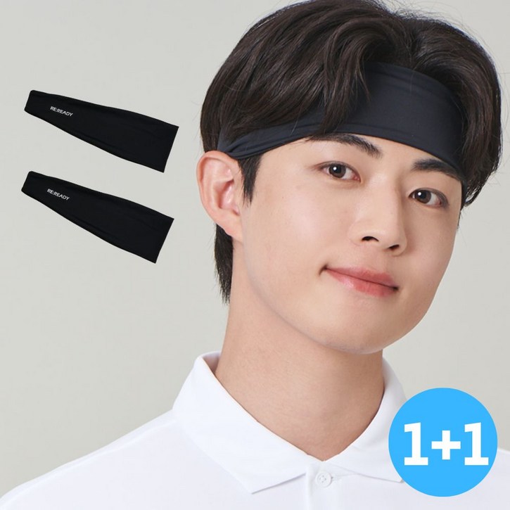 리레디 11 스포츠 쿨 땀흡수 헤어밴드, 1.블랙블랙, 2개
