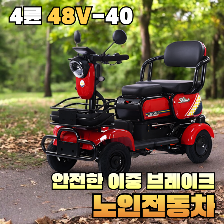 AUNOMI 이중제어 노인전동차 할머니 전기 사륜 카트 어르신 스쿠터, 1세트, 48V 40마일