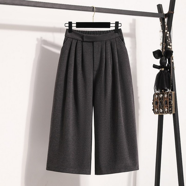 썸머바이브 NQ370 여성 도톰 와이드 허리 밴딩 8부 팬츠