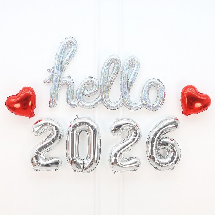 파티짱 hello 2026 하트 풍선 세트 소문자 신년회 연말파티 해피뉴이어