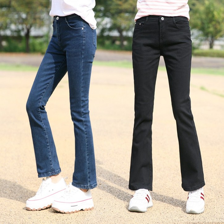 동대문스타일 여자청바지 세미부츠컷 스판 중청  블랙 여성 봄 가을 데님 팬츠