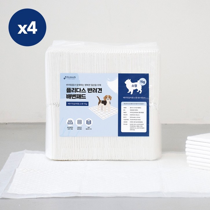플리다스 강아지 배변패드 15g~100g 소형/대형/특대형 4팩 모음, 100개입, 4팩