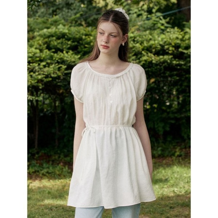 어다울 Front pintuck vintage lace mini dress  white 168038