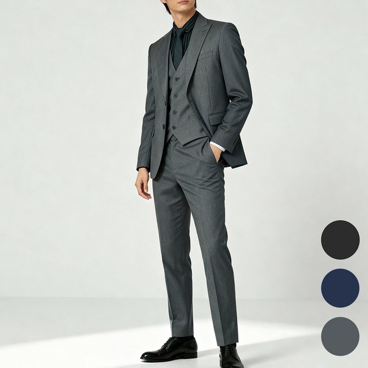 Cloudstyle 프리미엄 3피스 고중량 슬림핏 정장 세트 탄탄한 수트 (자켓+베스트+팬츠)