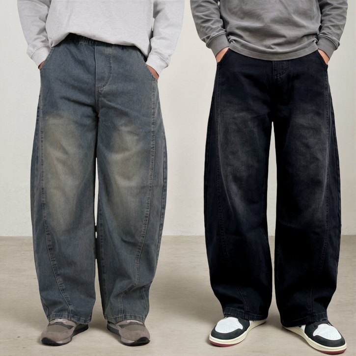 남자 와이드 청바지 사계절 커브드 컷 청바지 빅사이즈 바지 남성 청바지