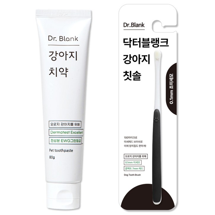 닥터블랭크 강아지 구강관리 치약 닭고기맛 80g 초미세모 칫솔 세트, 1세트