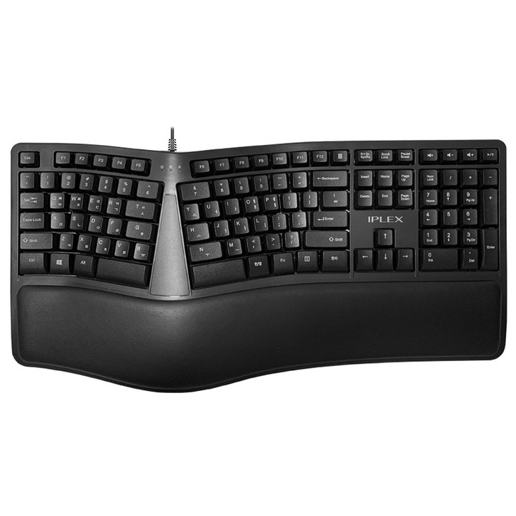 IPLEX 에르고노믹 분리형 멤브레인 손목보호 유선 인체공학 키보드, 블랙, ERK2000
