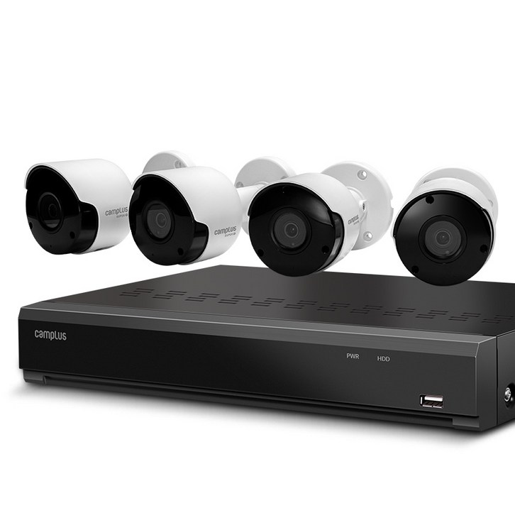 캠플러스 200만화소 뷸렛 CCTV 카메라 실외용 4p + 4채널 녹화기 세트 - 쇼핑뉴스