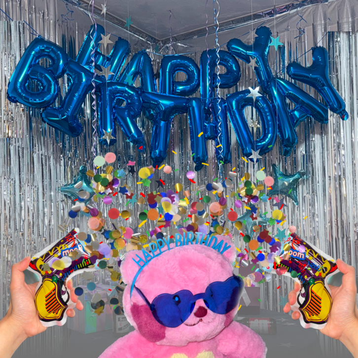 파티김 해피버스데이 생일파티 용품 세트, 1세트, 실버블루