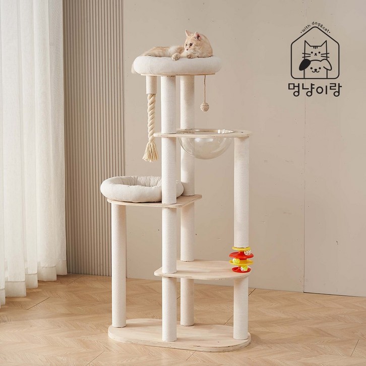 멍냥이랑 원목 캣타워 캣폴 스크래쳐, 1개, 몽실몽실 구름 캣타워