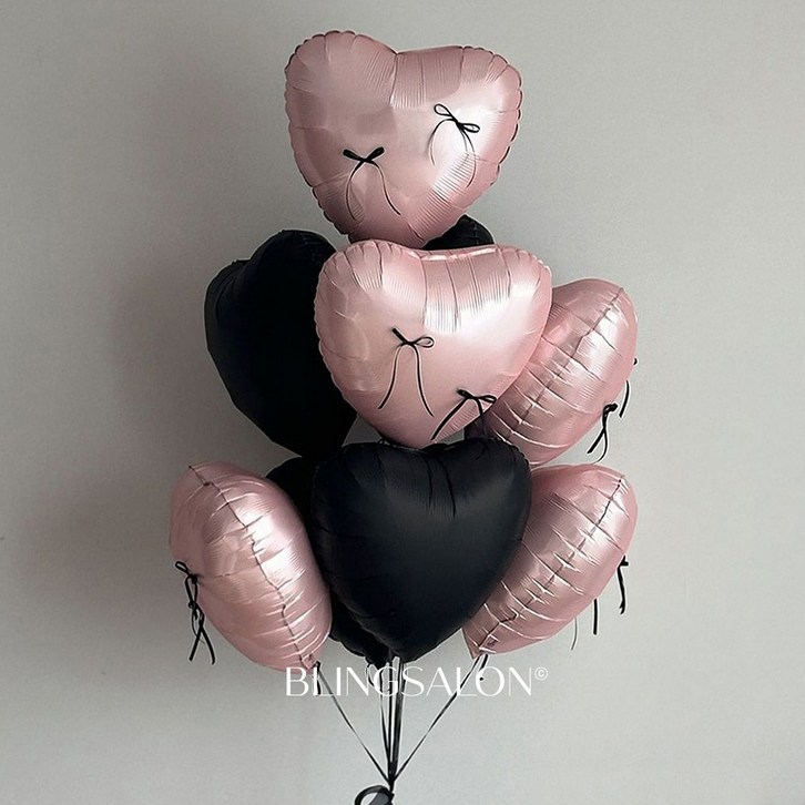 블링살롱 리본 포인트 하트 알루미늄 스탠드 풍선세트 6P 생일파티 프로포즈 셀프촬영, 블랙핑크
