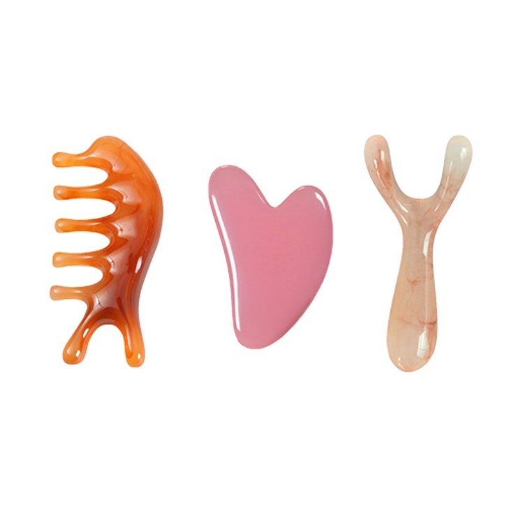 에끌라 괄사 마사지기 도구 세트 얼굴 빗 지압 3종, 1세트