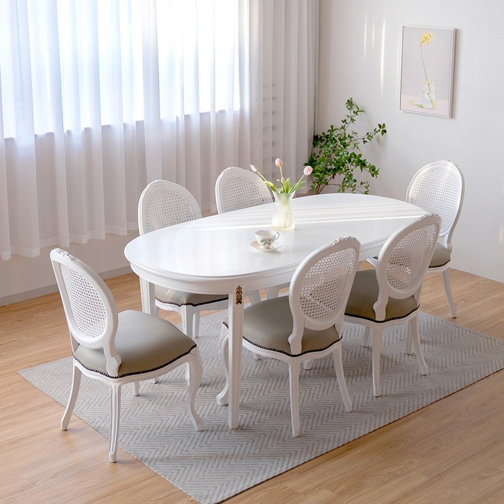 피어젠 크램드 프렌치 엔틱 6인용 원목 식탁세트 아이린의자