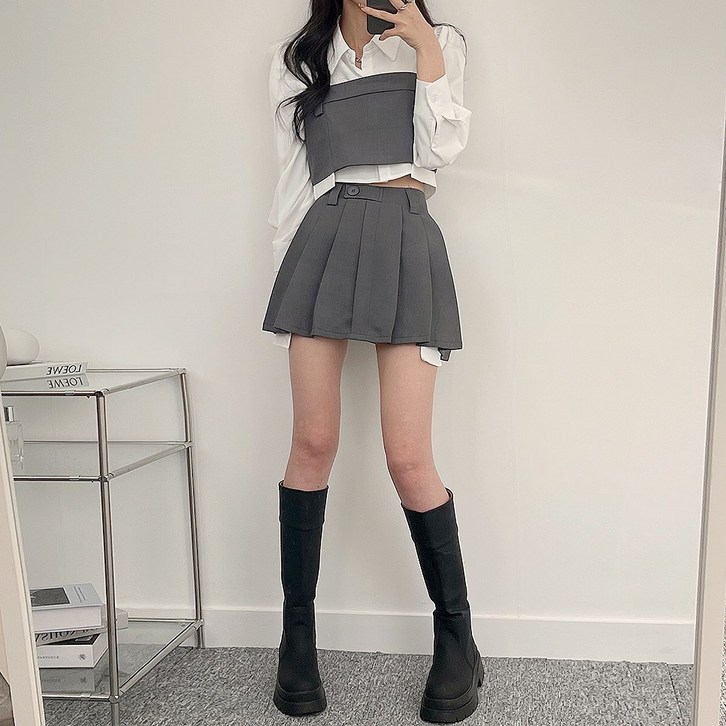 디데이뉴 3pc, 세트가격 크롭 블라우스 플리츠 스커트 쓰리피스 SET
