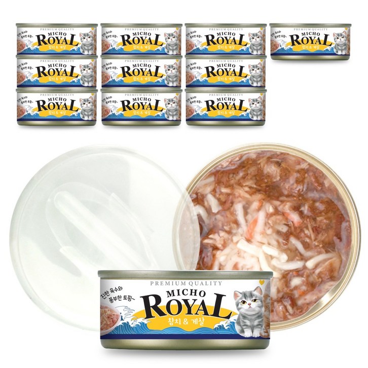 2월 특가 이벤트 프리미엄 로얄 미쵸 캔 5종 170g x 24개입 고양이 간식 통조림, 170g, 24개, 미쵸 게살