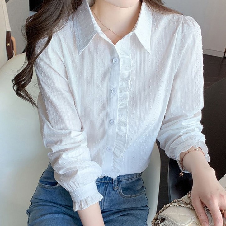 여성 프릴 포인트 하객 긴팔 셔츠 블라우스 2color
