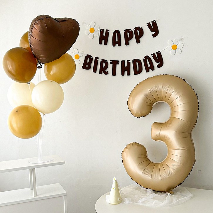 하피블리 데이지 가랜드 브라운 숫자풍선 생일풍선세트, 숫자풍선03