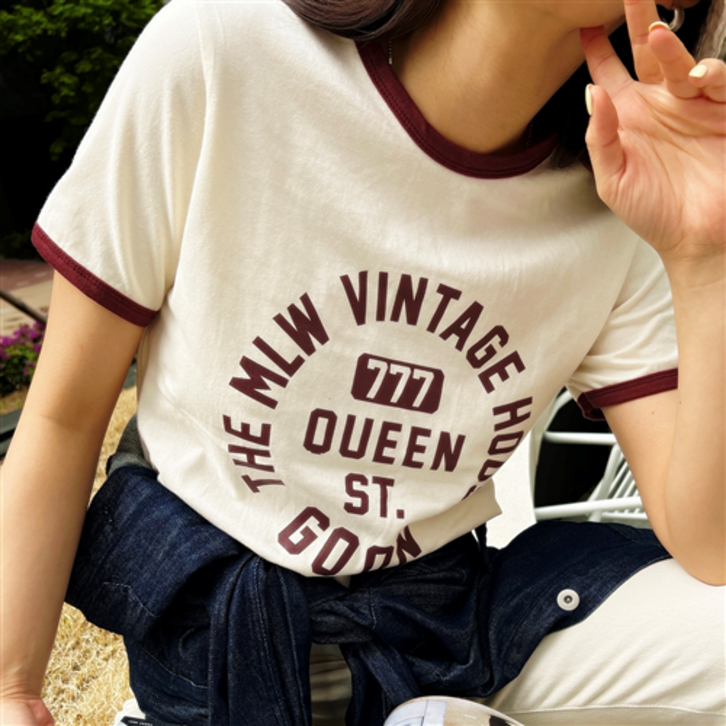 퀸 빈티지 배색 여성 반팔 티셔츠 3컬러